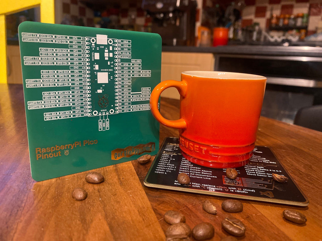 Tech Enthusiast's Delight: Raspberry Pi Pico Pinout & VS Code PCB Coaster Bundle - Perfect for Coders and Makers!
